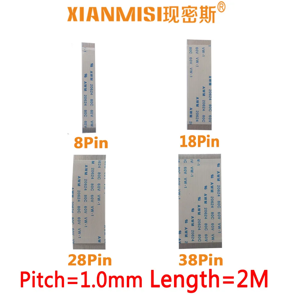 FFC/FPC Flat Flex Extension Cable 8Pin 18Pin 28Pin 38Pin Same Side 1.0mm Pitch AWM VW-1 20624 20798 80C 60V Length 2Meter 5PCS
FFC/FPC Flat Flex Extension Cable 8Pin 18Pin 28Pin 38Pin Same Side 1.0mm Pitch AWM VW-1 20624 20798 80C 60V Length 2Meter 5PCS