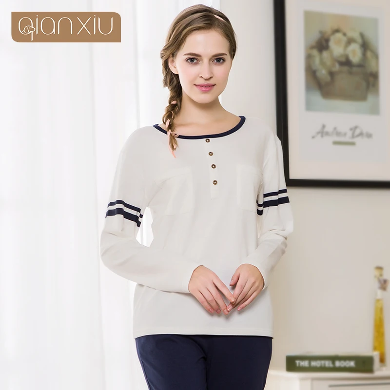 Spring Autumn Round Collar Striped Elastic Waist Fashion Women's Nightgown Long Sleeve Pantsuit Home Wear Cotton Warm Fabric
Spring Autumn Round Collar Striped Elastic Waist Fashion Women's Nightgown Long Sleeve Pantsuit Home Wear Cotton Warm Fabric