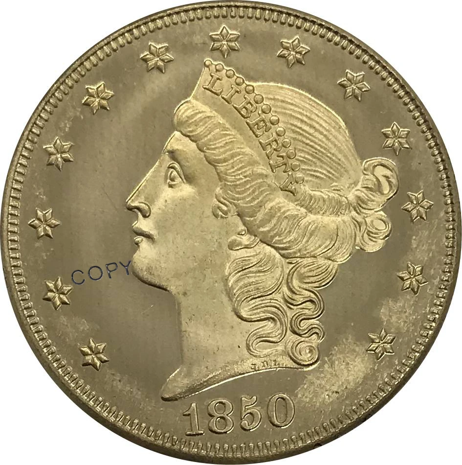 1850 Соединенные Штаты 20 20 долларов Liberty Head двойная Золотая монета с орлом латунная Коллекционная монета
1850 Соединенные Штаты 20 20 долларов Liberty Head двойная Золотая монета с орлом латунная Коллекционная монета