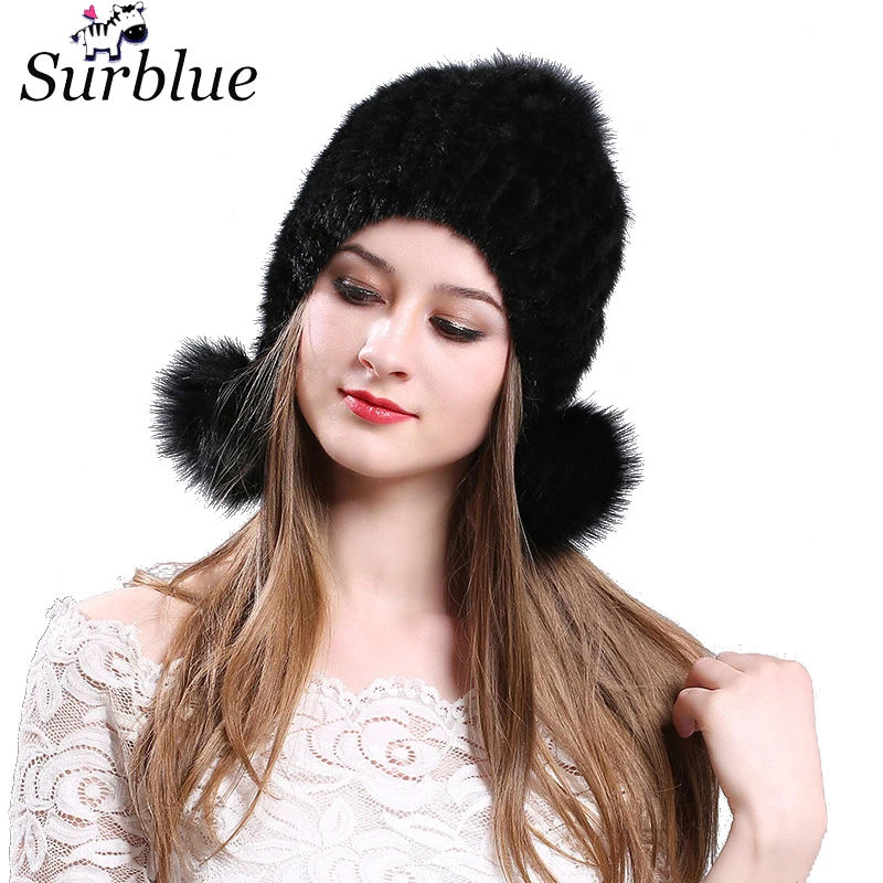 Surblue Для женщин шапочки шапки зима осень Skullies Черный теплые для девушек на