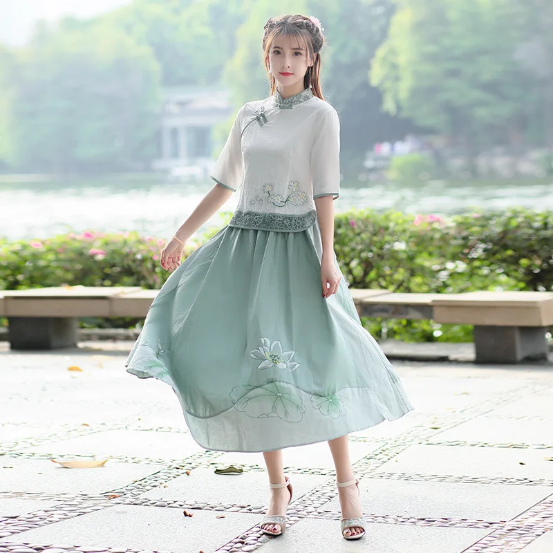 SHENG COCO Linen льняные женские костюмы Hanfu Женская традиционная юбка в китайском стиле
