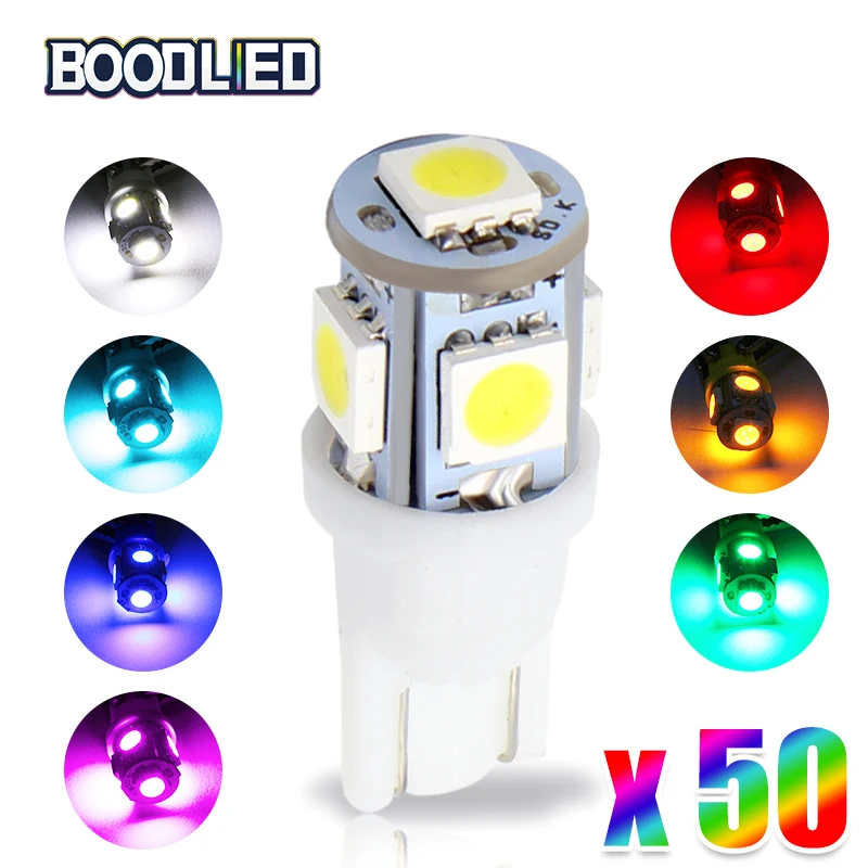 So.k 50Pcs T10 W5W LED Bulb 5 SMD LED White Blue Red Yellow Green 5050 194 168 Super Bright Wedge Lights bulbs Lamps DC 12V
So.k 50Pcs T10 W5W LED Bulb 5 SMD LED White Blue Red Yellow Green 5050 194 168 Super Bright Wedge Lights bulbs Lamps DC 12V