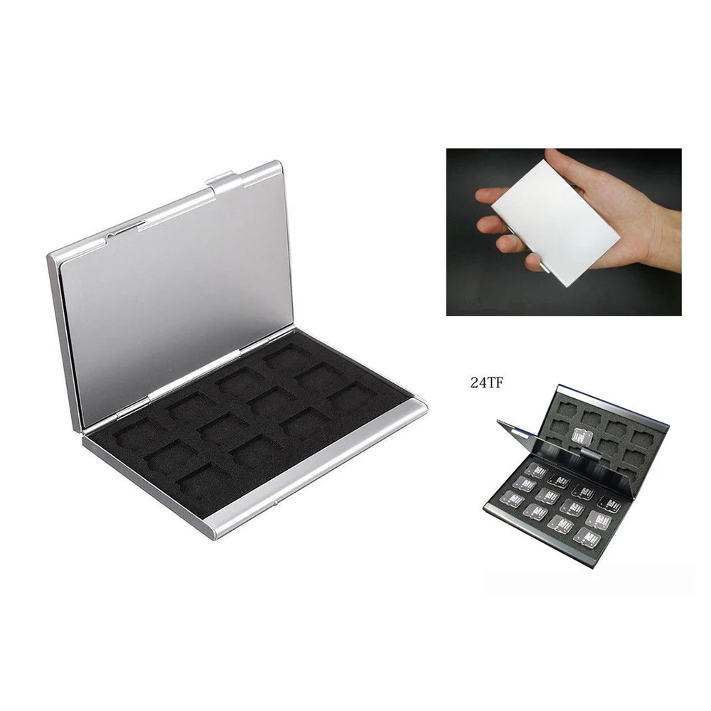 

24TF Durable Micro SD Card Holder Black Silver Aluminum Memory Card Storage Case Box For Sim Cards Adapters Protective