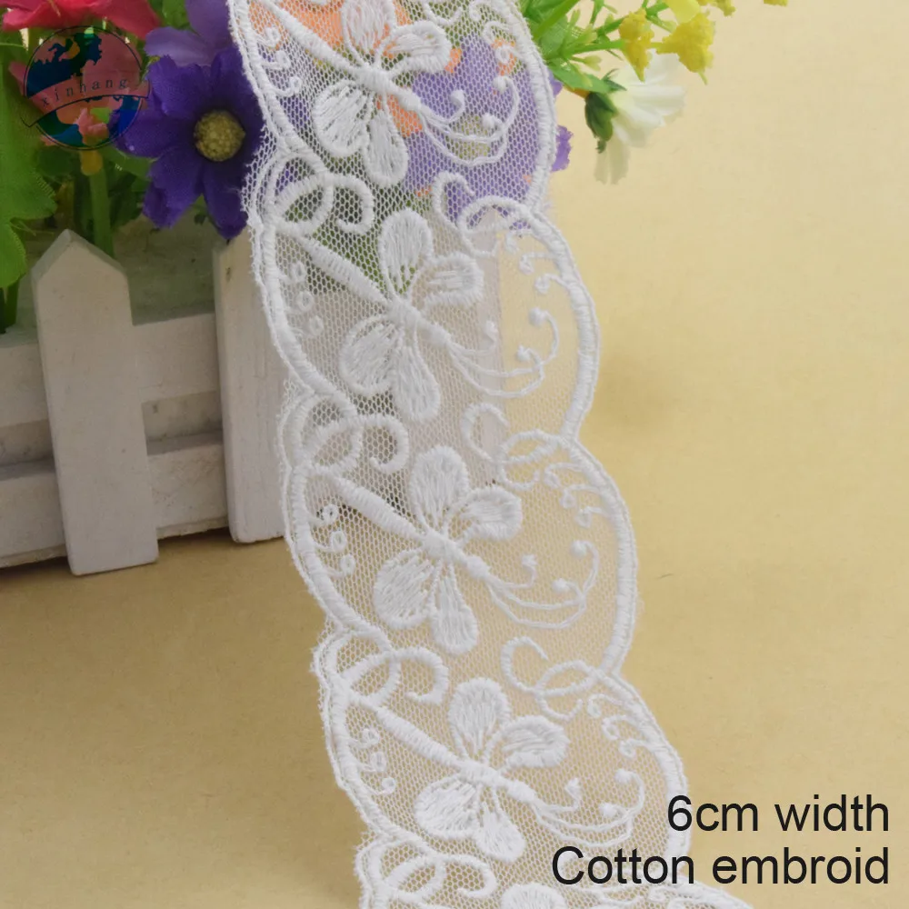 

10yards 6cm wide white cotton embroided lace ribbon guipure trim DIY wedding Accessories dolls lace african lace applique#3895