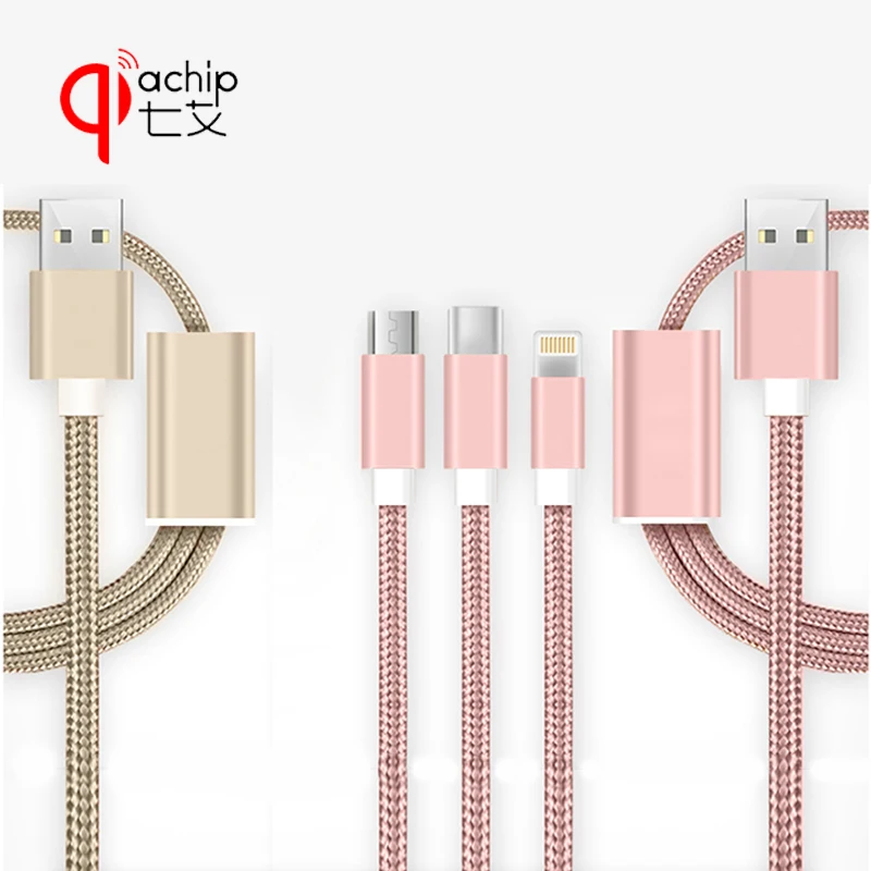 3 в 1 USB кабель для передачи данных iPhone type C Micro нейлоновый быстрой зарядки huawei samsung