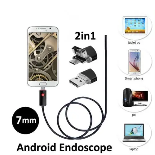 7 мм 2в1 USB эндоскоп камера Android ПК HD водонепроницаемый Змеиный бороскоп телефон OTG