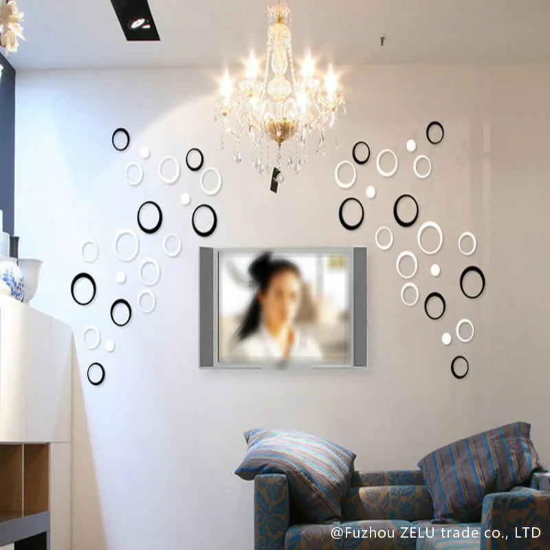 5pcs/set Modern 3D Circle Wood Wall Sticker 2016 Creative TV Home Decoration Supplies For 6Z | Дом и сад