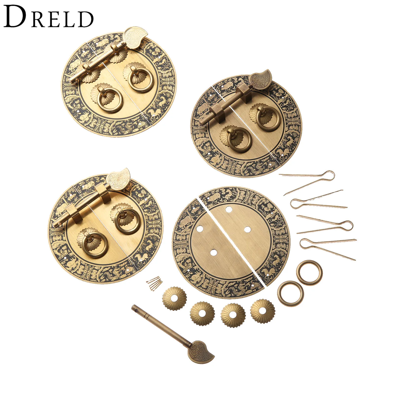 DRELD Chinese Antique Furniture Hardware Brass Round Vintage Pull Handle Knobs for Door Cupboard Wooden Box Round Copper Lock
DRELD Chinese Antique Furniture Hardware Brass Round Vintage Pull Handle Knobs for Door Cupboard Wooden Box Round Copper Lock
