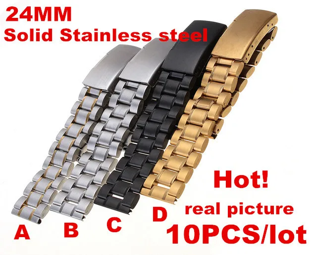 Wholesale High quality 10PCS/lot 24MM Solid Stainless Steel Watch band Watch strap 4 color available -123105
Wholesale High quality 10PCS/lot 24MM Solid Stainless Steel Watch band Watch strap 4 color available -123105