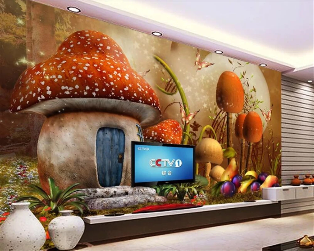 

Beibehang Custom wallpaper cartoon comics children background wall forest mushroom hut 3d wallpaper papier peint mural 3 models