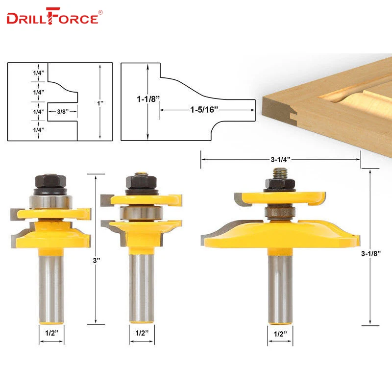 3PCS 1/2" Shank Milling Cutter Router Bit Rail & Stile Ogee Blade Cutter Panel Cabinet Router Bit Wood Tool Set Woodworking Set
3PCS 1/2" Shank Milling Cutter Router Bit Rail & Stile Ogee Blade Cutter Panel Cabinet Router Bit Wood Tool Set Woodworking Set