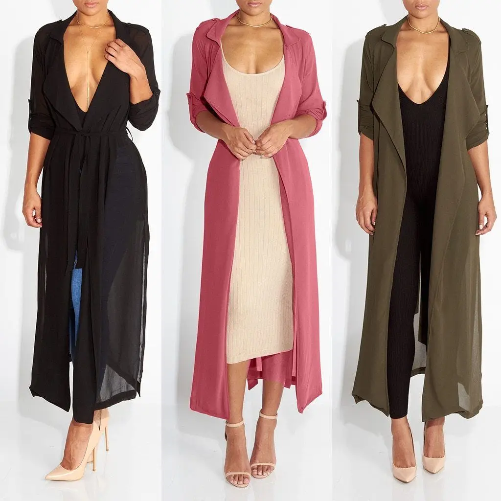 

Autumn New Fashion Women Clothes Chiffon Long Sleeve Solid Outwear Lady Casual Evening Party Oversized Long CardiganTops