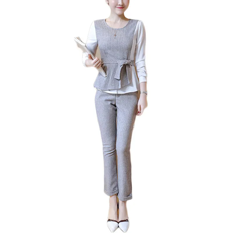 OL new autumn waist belt Korean fashion suits stripe two-piece outfit O neck long sleeve shirt slim pants lady vestido S-XL
OL new autumn waist belt Korean fashion suits stripe two-piece outfit O neck long sleeve shirt slim pants lady vestido S-XL