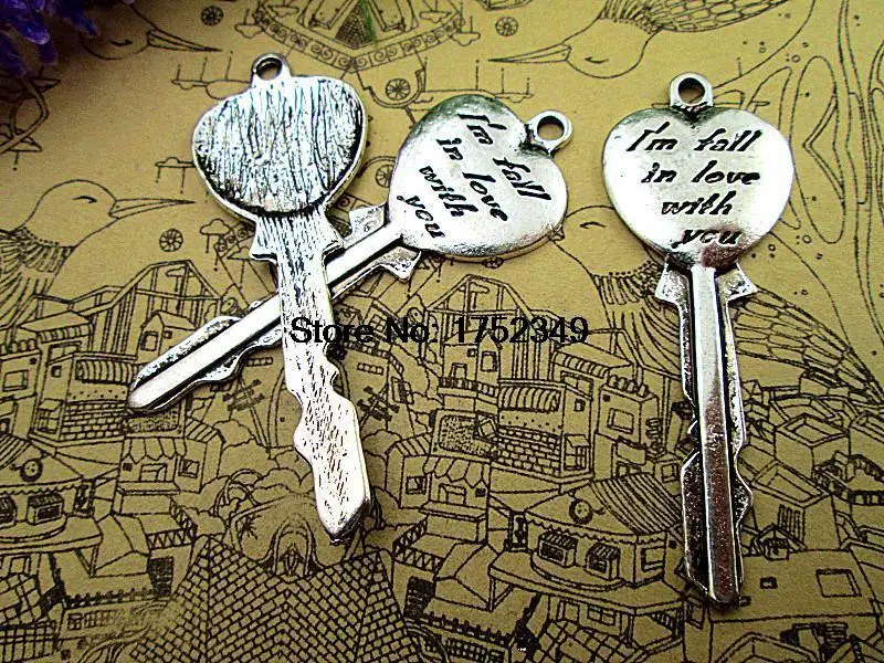 24pcs--Key charms,Antique silver " I'm fall in love with you " Heart Shape Key Charm Pendants 21x57mm
24pcs--Key charms,Antique silver " I'm fall in love with you " Heart Shape Key Charm Pendants 21x57mm