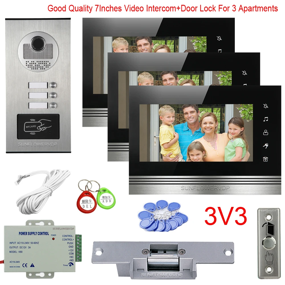 Видеодомофон для квартиры 2/3/4/6 с несколькими единицами видео телефона 7-дюймовый