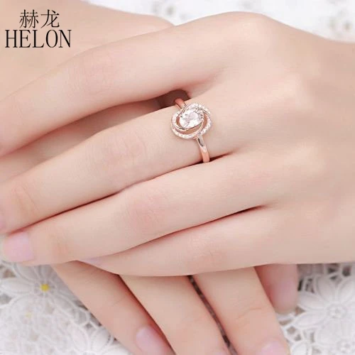 HELON Solid 10K Rose Gold Oval 7x5mm Natural Morganite & Diamonds Engagement Wedding Ring Women Gemstone Exquisite Jewelry Ring
HELON Solid 10K Rose Gold Oval 7x5mm Natural Morganite & Diamonds Engagement Wedding Ring Women Gemstone Exquisite Jewelry Ring
