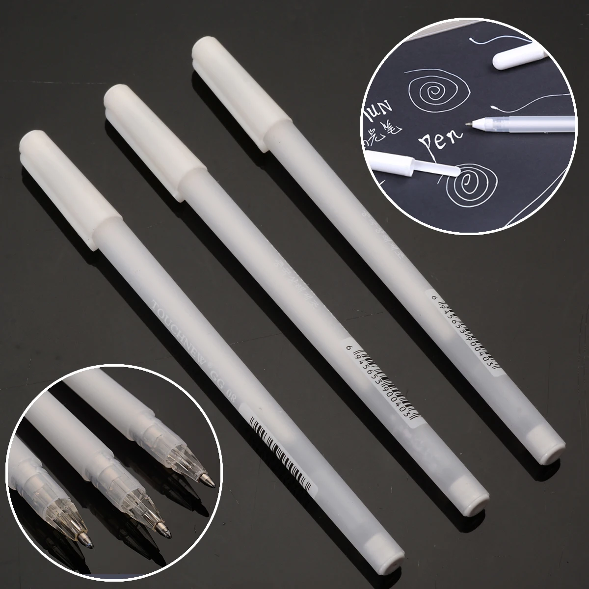 3pcs White Ink Color Gel Pen Set 0.8mm Tip Sketch Markers Pens for Artists Black Paper Drawing Design Office Supplies
3pcs White Ink Color Gel Pen Set 0.8mm Tip Sketch Markers Pens for Artists Black Paper Drawing Design Office Supplies