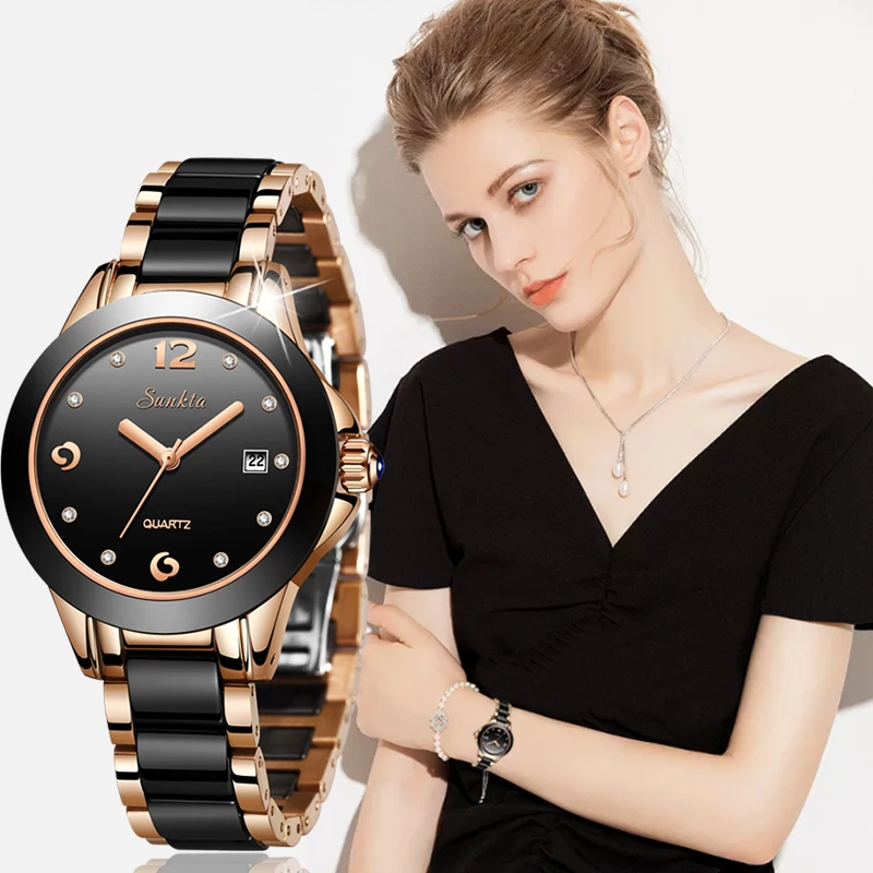 SUNKTA 2021 New Luxury Women Watches Rose gold Ceramic Diamond Ladies Female Watch Gift Quartz Wristwatch Clock Montre Femme
SUNKTA 2021 New Luxury Women Watches Rose gold Ceramic Diamond Ladies Female Watch Gift Quartz Wristwatch Clock Montre Femme