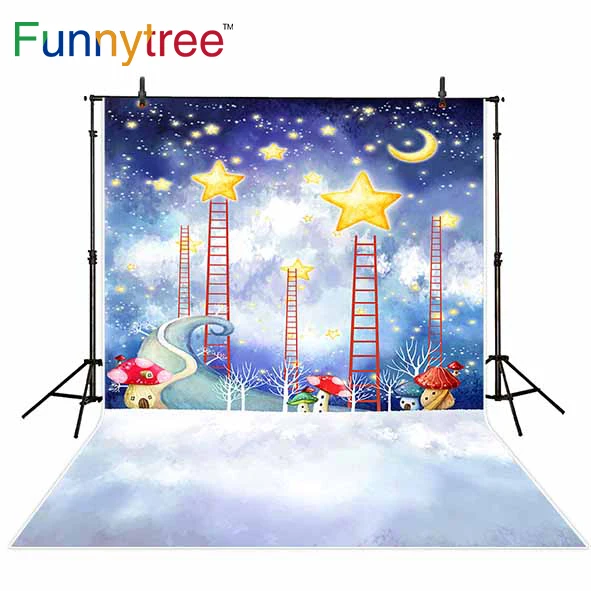 Funnytree photography backdrop fariy tale night sky moon stars mushroom ladder kids professional background photocall printed |