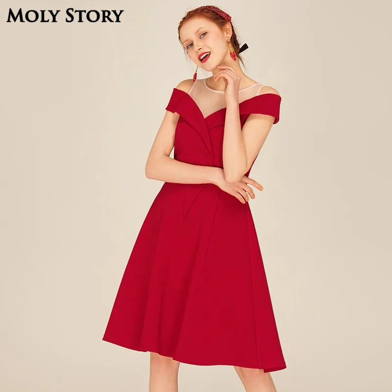Elegant Ladies Mesh Strapless Red Dress A Line Off Shoulder Dresses Slim Robe Femme Formal Knee Length Party Dress Women
Elegant Ladies Mesh Strapless Red Dress A Line Off Shoulder Dresses Slim Robe Femme Formal Knee Length Party Dress Women