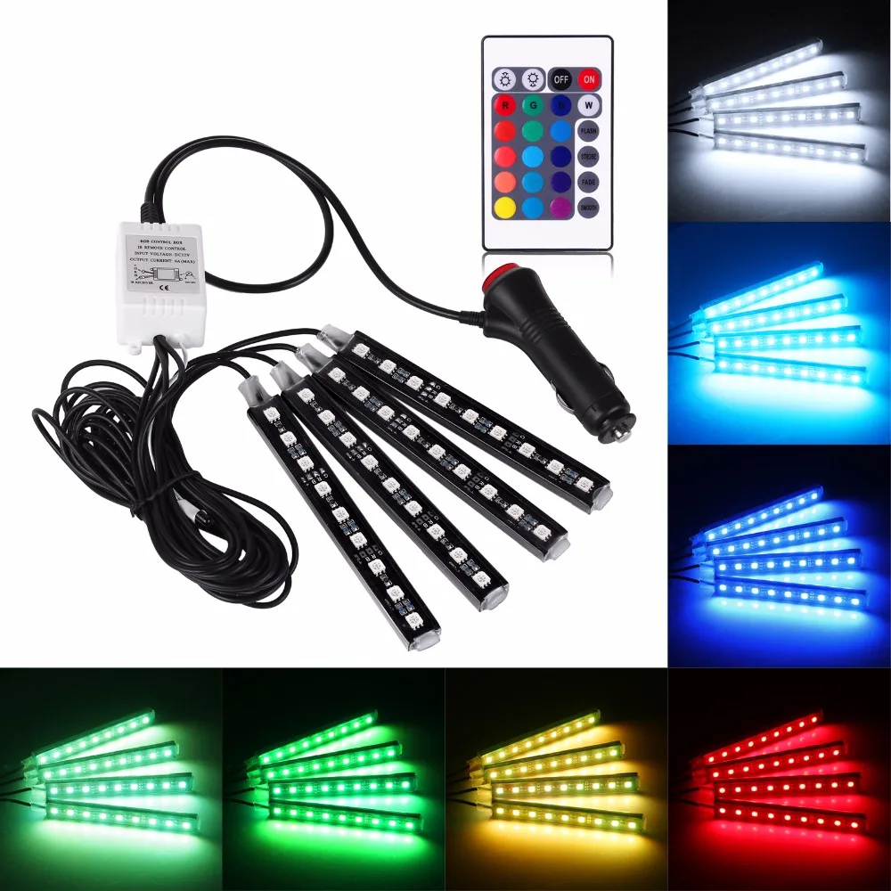 Car RGB LED Strip Light 4pcs 9LED Strip Lights 16 Colors Car Styling Decorative Atmosphere Lamps Car Interior Light With Remote
Car RGB LED Strip Light 4pcs 9LED Strip Lights 16 Colors Car Styling Decorative Atmosphere Lamps Car Interior Light With Remote