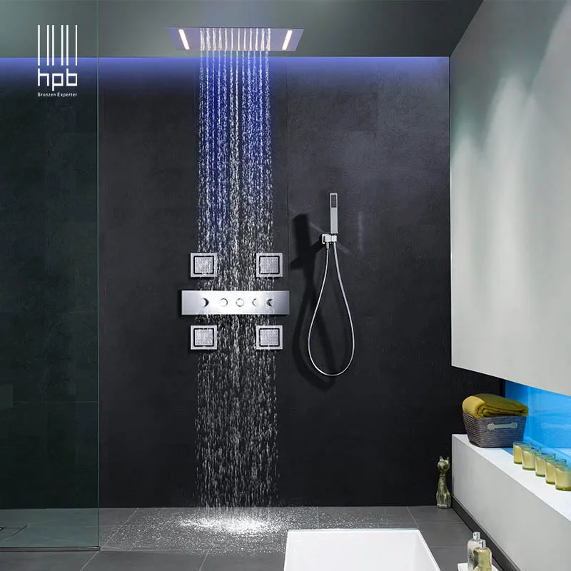 HPB 3 Function Ceiling Mounted LED Rain Shower Set for Bathroom Thermostatic Concealed Shower with 4 Jet Sprayer 020-50X36E-4MF
HPB 3 Function Ceiling Mounted LED Rain Shower Set for Bathroom Thermostatic Concealed Shower with 4 Jet Sprayer 020-50X36E-4MF