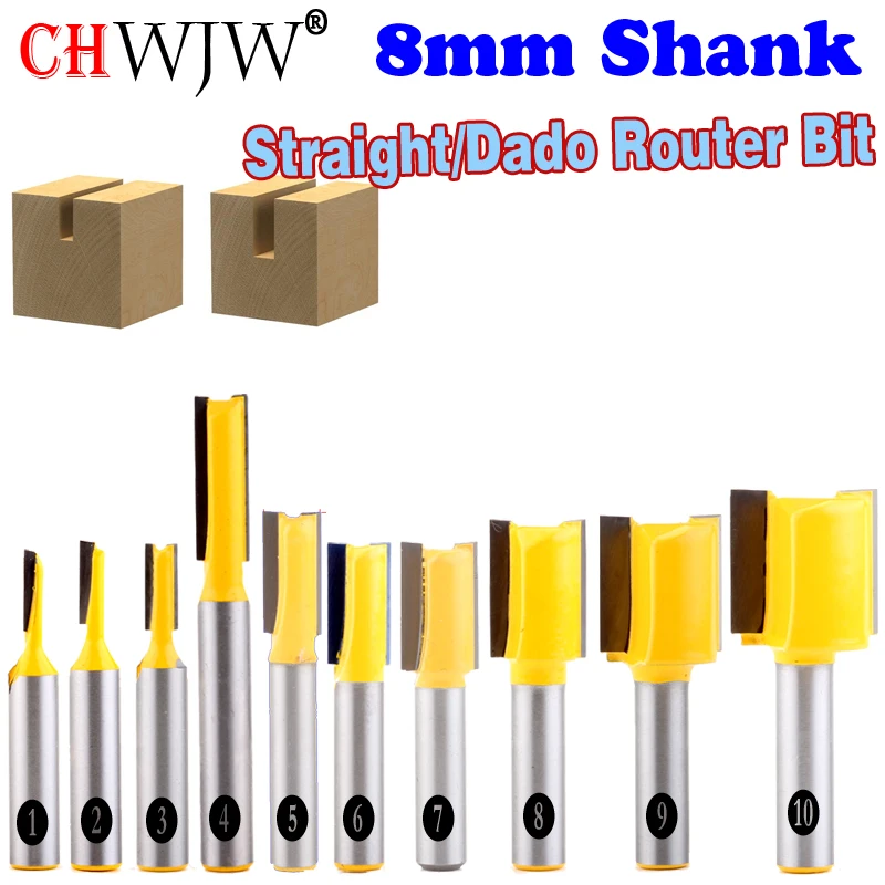

1PC 8mm Shank high quality Straight/Dado Router Bit Set 3.2,4,5,8,10,12,14,18,20mm Diameter Wood Cutting Tool - Chwjw