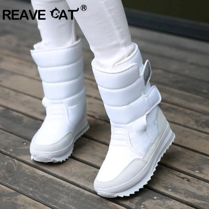 Женские теплые зимние сапоги REAVE CAT водонепроницаемые до середины икры с