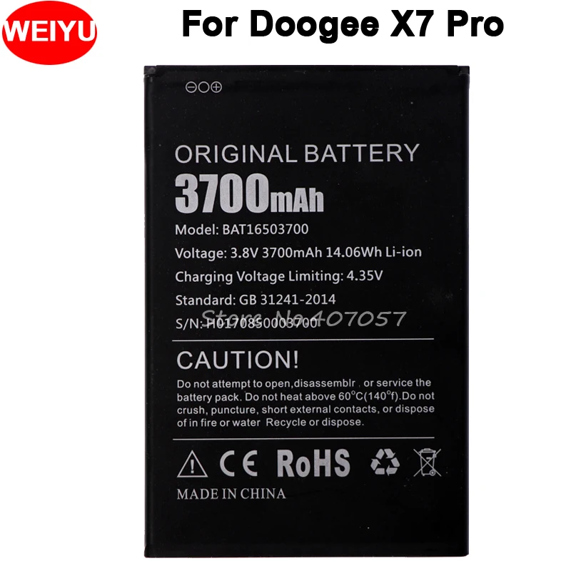 10PCS/LOT For Doogee X7 Pro Battery for Doogee X7 Batterie Bateria Batterij Accumulator 3700mAh
10PCS/LOT For Doogee X7 Pro Battery for Doogee X7 Batterie Bateria Batterij Accumulator 3700mAh