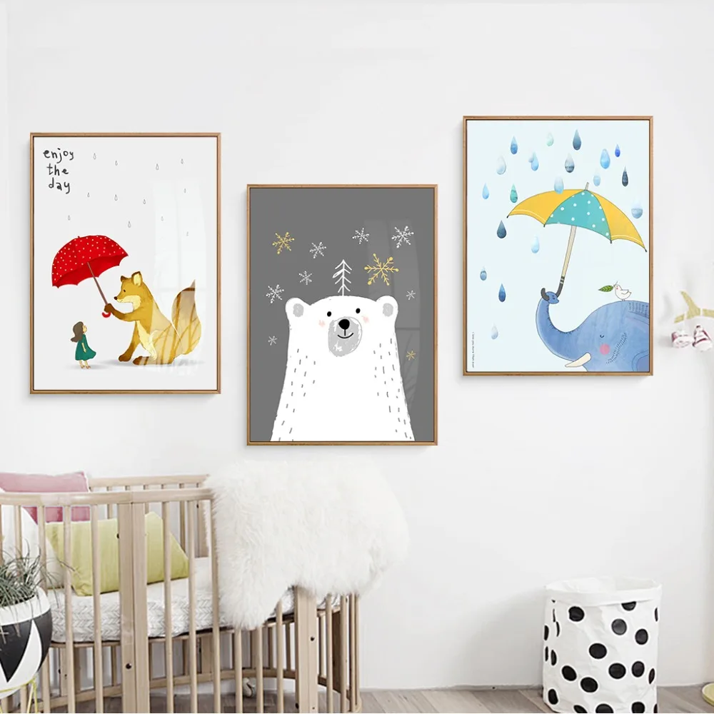 Cute Girl Polar Bear Elephant Fox Rain Red umbrella Canvas Painting Art Typographic Poster Picture Wall Children Room Decoration
Cute Girl Polar Bear Elephant Fox Rain Red umbrella Canvas Painting Art Typographic Poster Picture Wall Children Room Decoration