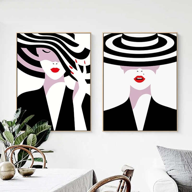 Nordic Minimalist Red Lips Girl Canvas Paintings Black and White Striped Hat Poster Print Wall Art Pictures Girls Bedroom Decor
Nordic Minimalist Red Lips Girl Canvas Paintings Black and White Striped Hat Poster Print Wall Art Pictures Girls Bedroom Decor