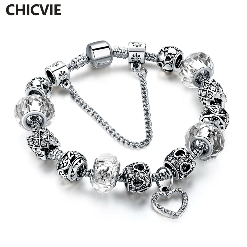 CHICVIE Diy Silver color Heart Charm Bracelets & Bangles For Women Vintage Jewelry Hot Sale Crystal Beads Bracelets SBR160267
CHICVIE Diy Silver color Heart Charm Bracelets & Bangles For Women Vintage Jewelry Hot Sale Crystal Beads Bracelets SBR160267