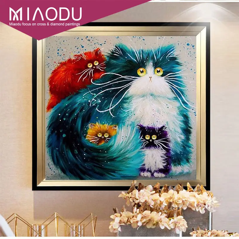 Miaodu 3D Алмазная вышивка Fat Cat 5d Diy картина крестиком наборы кошачьих животных