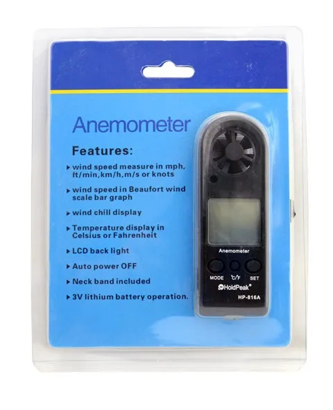 HoldPeak HP-816B Mini Anemometer with Wind Speed Range 0.3 -30m/s and Wind Temperature Measurement
HoldPeak HP-816B Mini Anemometer with Wind Speed Range 0.3 -30m/s and Wind Temperature Measurement