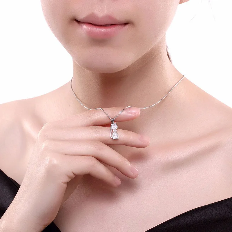 Кулон Elitven CZ Cat ожерелье из стерлингового серебра Корейская шкатулка для