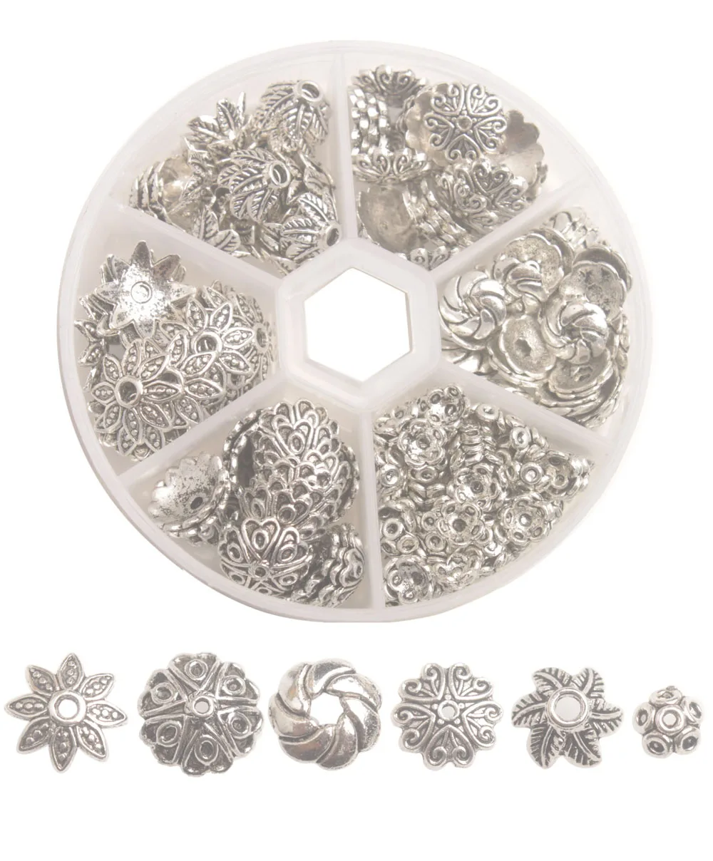 Whole Sales 210PCS/Box Antiqued Silver Metal Flower Bead Caps for jewelry making 6 Styles
Whole Sales 210PCS/Box Antiqued Silver Metal Flower Bead Caps for jewelry making 6 Styles
