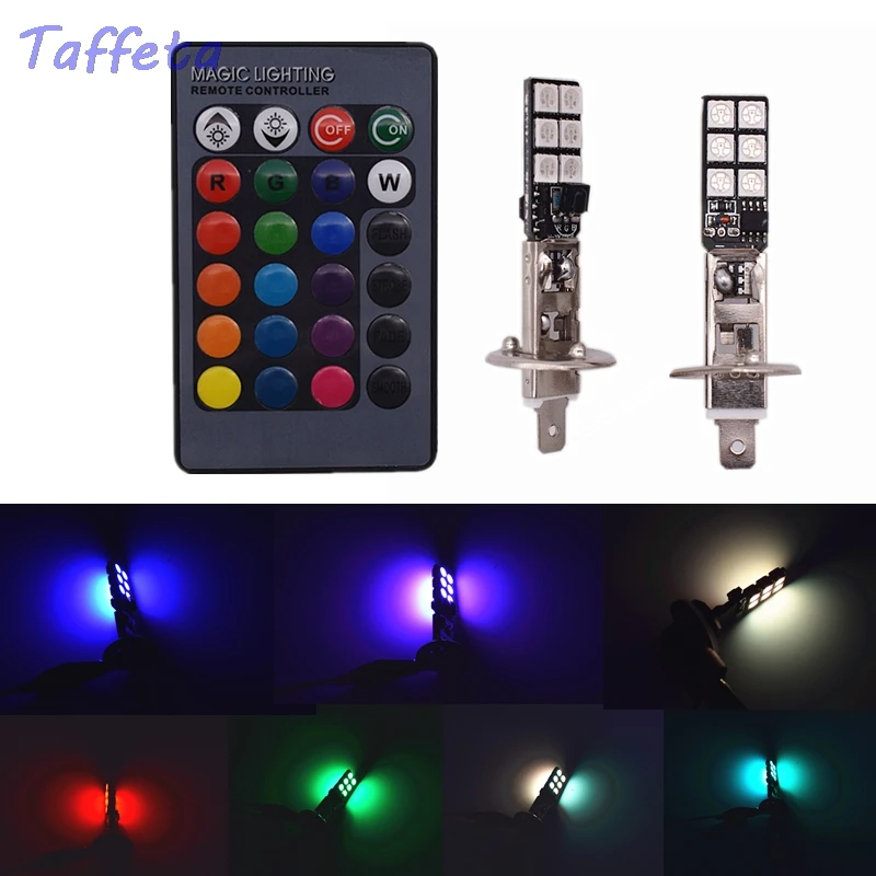 2PCS H1 12V 12SMD 5050 Multi-Color RGB LED Replacement Fog Lights Driving Bulbs With Remote
2PCS H1 12V 12SMD 5050 Multi-Color RGB LED Replacement Fog Lights Driving Bulbs With Remote
