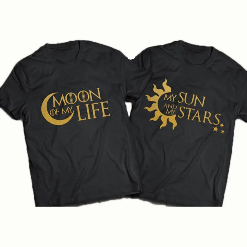 Летняя футболка с надписью Moon Life Sun Stars для влюбленных пар Повседневная Свободная