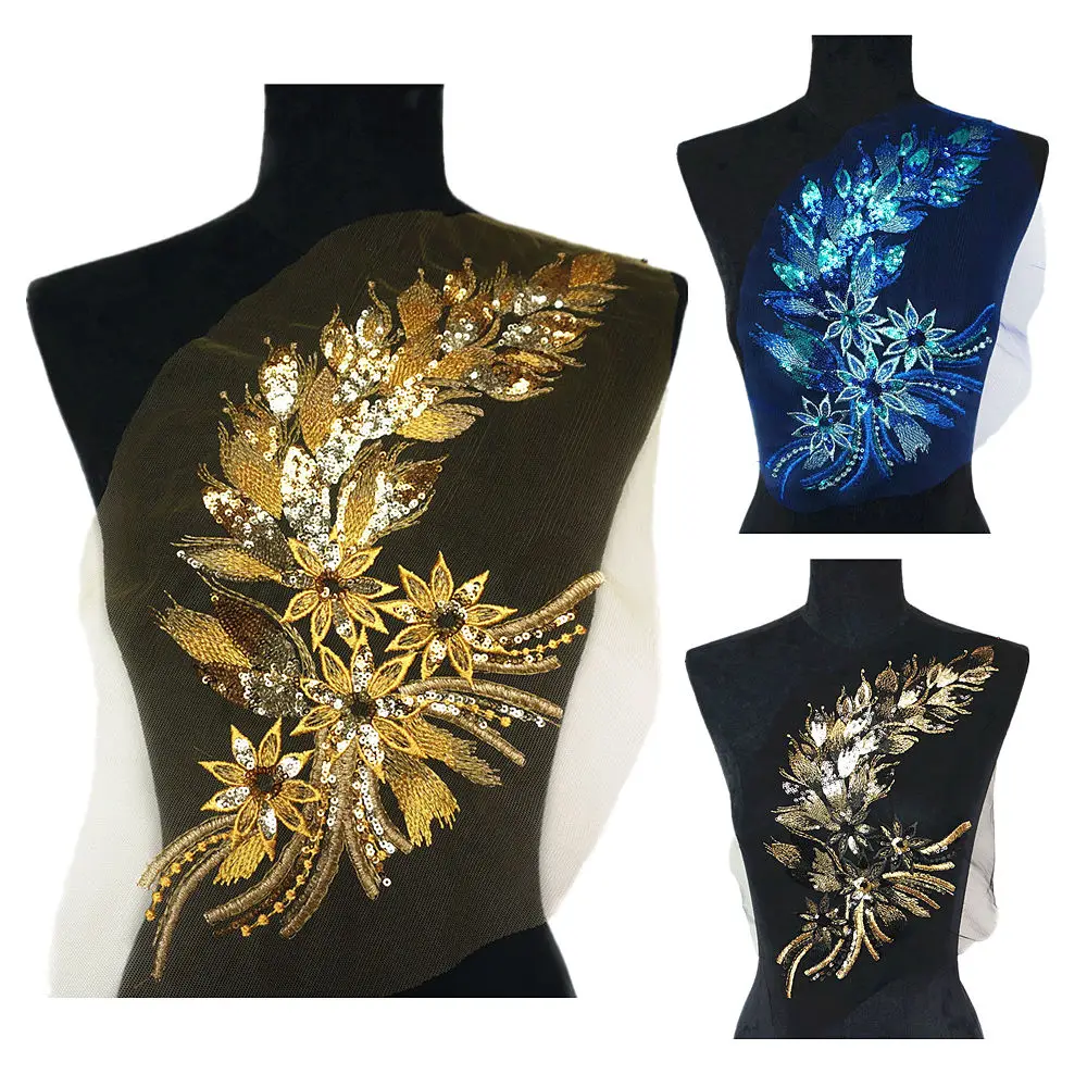 40CM Gold Blue Black Sequins Feather Tail Flowers Lace Trims Mesh Sew On Patches Embroidery For Wedding Appliques Decoration DIY
40CM Gold Blue Black Sequins Feather Tail Flowers Lace Trims Mesh Sew On Patches Embroidery For Wedding Appliques Decoration DIY