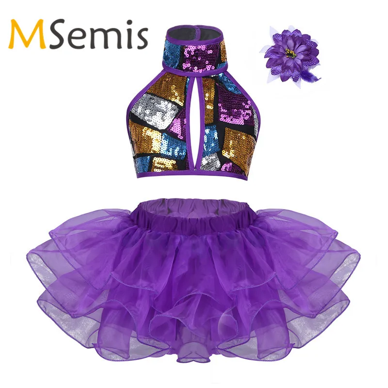 Kid Girls Ballet Dress Jazz Dance Costume Kids Halter Shiny Sequins Crop Top with Tutu Dress Hair Clip Set for Stage Performance
Kid Girls Ballet Dress Jazz Dance Costume Kids Halter Shiny Sequins Crop Top with Tutu Dress Hair Clip Set for Stage Performance
