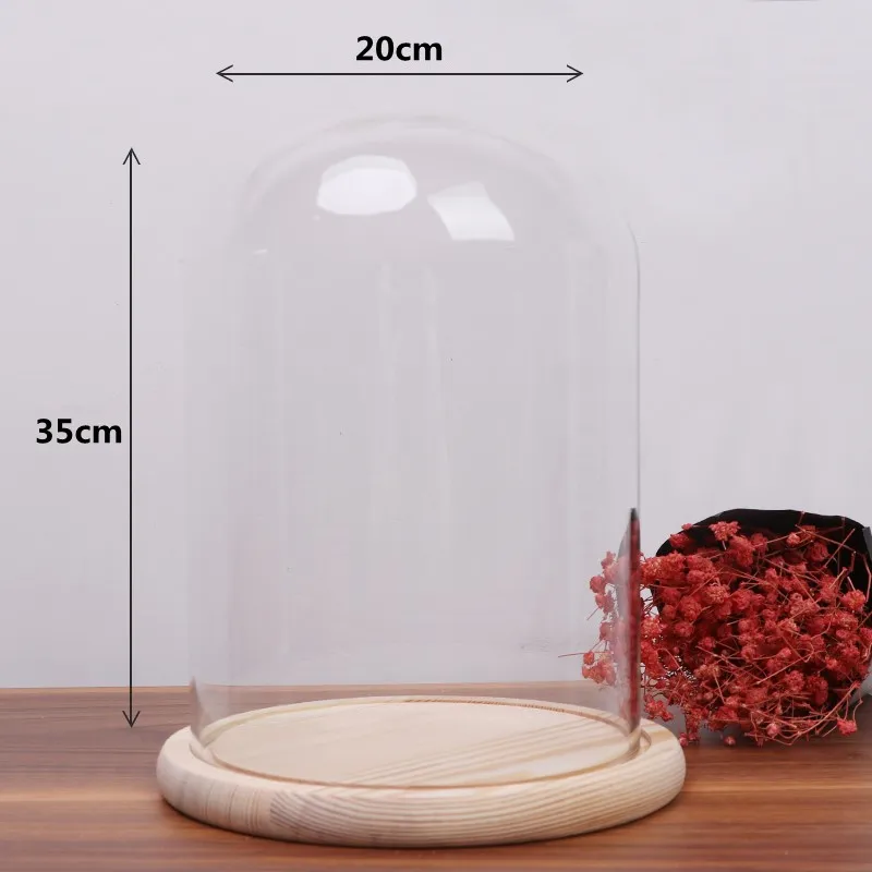 

20*35cm Log Base Big Size Glass Dome Vase Home Decoration Creative Transparent Cover DIY Friend Favor Gift Wedding Prop