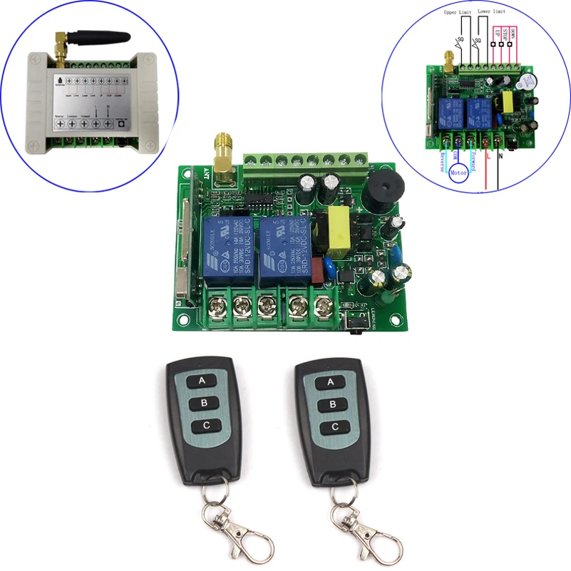 Limited Switch 110V 220V 10A 2CH Motor Remote Control Switch Forwards Reverse Up Down Stop ON OFF 433MHz/315MHz
Limited Switch 110V 220V 10A 2CH Motor Remote Control Switch Forwards Reverse Up Down Stop ON OFF 433MHz/315MHz