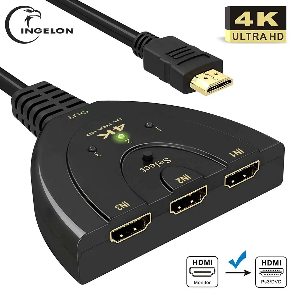 Сплиттер HDMI Ingelon с 3 портами kvm в 1 адаптер hdmi высококачественный переключатель 1080P
