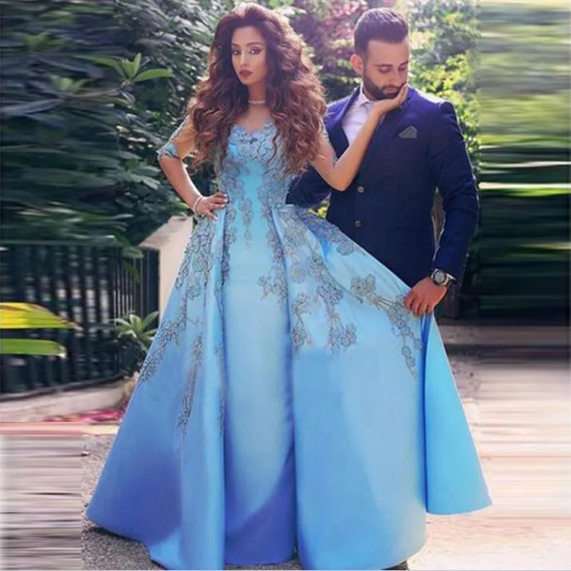 Amazing Sky Blue 3/4 Sleeves Ball Gown Evening Party Dresses 2019 Lace Appliques Formal Prom Gown Elegant Pageant Celebrity Gown
Amazing Sky Blue 3/4 Sleeves Ball Gown Evening Party Dresses 2019 Lace Appliques Formal Prom Gown Elegant Pageant Celebrity Gown