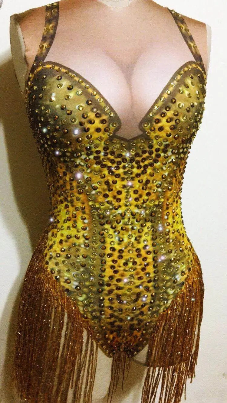 2021 Women New Sexy Gold Tassel Bodysuit Shining Rhinestones Costume Stage Performance Dance Wear Singer Pole Dancing Bodysuit
2021 Women New Sexy Gold Tassel Bodysuit Shining Rhinestones Costume Stage Performance Dance Wear Singer Pole Dancing Bodysuit