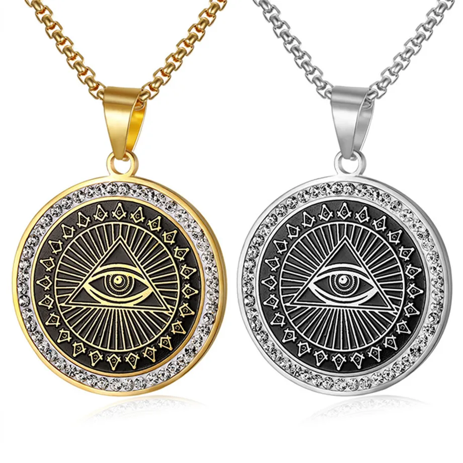 Hip Hop Mens Freemason Pendant Necklace Iced Out Rhinestone Illuminati All-seeing Eye Coins Round Charming Necklace
Hip Hop Mens Freemason Pendant Necklace Iced Out Rhinestone Illuminati All-seeing Eye Coins Round Charming Necklace