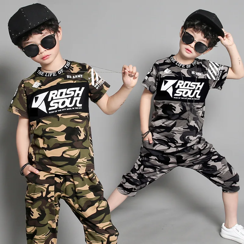 Summer Boys Shorts Outfits Hip-hop Children Dance Clothing Set Camouflage Letter Short Sleeve +Shorts Boys Two Piece Tracksuit
Summer Boys Shorts Outfits Hip-hop Children Dance Clothing Set Camouflage Letter Short Sleeve +Shorts Boys Two Piece Tracksuit