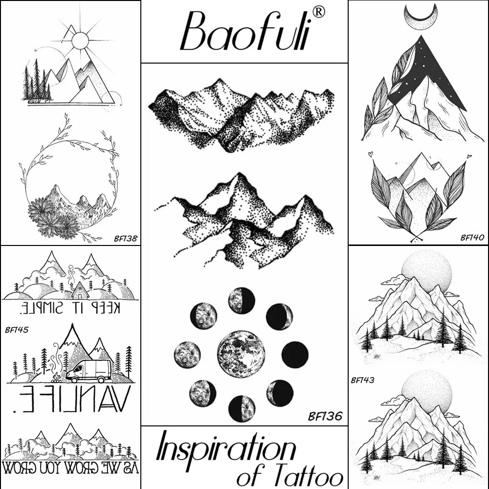 Baofuli Mountain Planet Fake Tattoo Peak Temporary Tattoo Geometric Black Art Tatto Leaves Moon Waterproof Women Men Body Arm
Baofuli Mountain Planet Fake Tattoo Peak Temporary Tattoo Geometric Black Art Tatto Leaves Moon Waterproof Women Men Body Arm