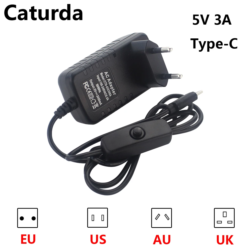 Raspberry Pi 4 Power Supply 5V 3A Type-C Adapter with ON/OFF Switch EU US AU UK Plug USB-C DC Charger for Raspberry Pi 4 Model B
Raspberry Pi 4 Power Supply 5V 3A Type-C Adapter with ON/OFF Switch EU US AU UK Plug USB-C DC Charger for Raspberry Pi 4 Model B