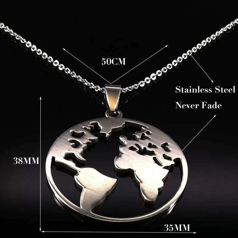 2021 Fashion World Map Stainless Steel Necklaces for Women Silver Color Chain Necklace Jewellery colgante mundo N18167
2021 Fashion World Map Stainless Steel Necklaces for Women Silver Color Chain Necklace Jewellery colgante mundo N18167